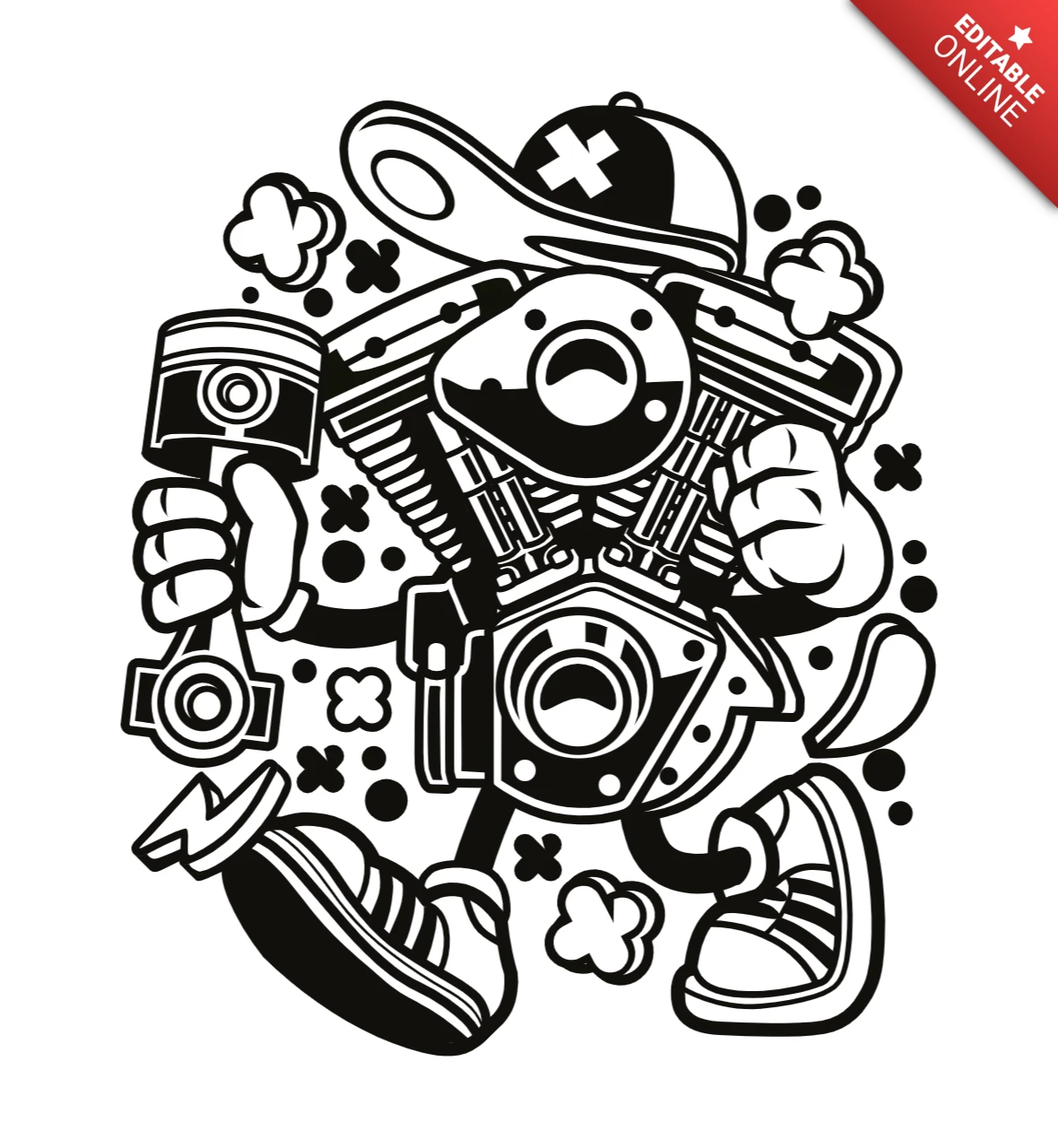 Die motor garage cartoon charakter t-shirt design vorlage