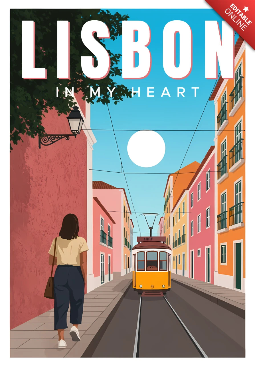 Lissabon Straßenbahn-Designvorlage für Reiseposter