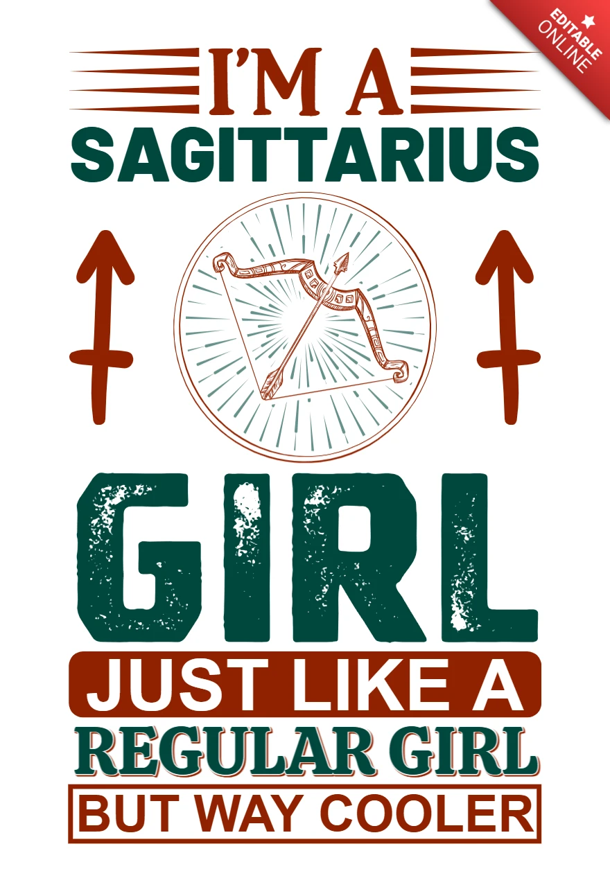 Editable Sagittarius Girl Typography Design Template for Unique Personalization