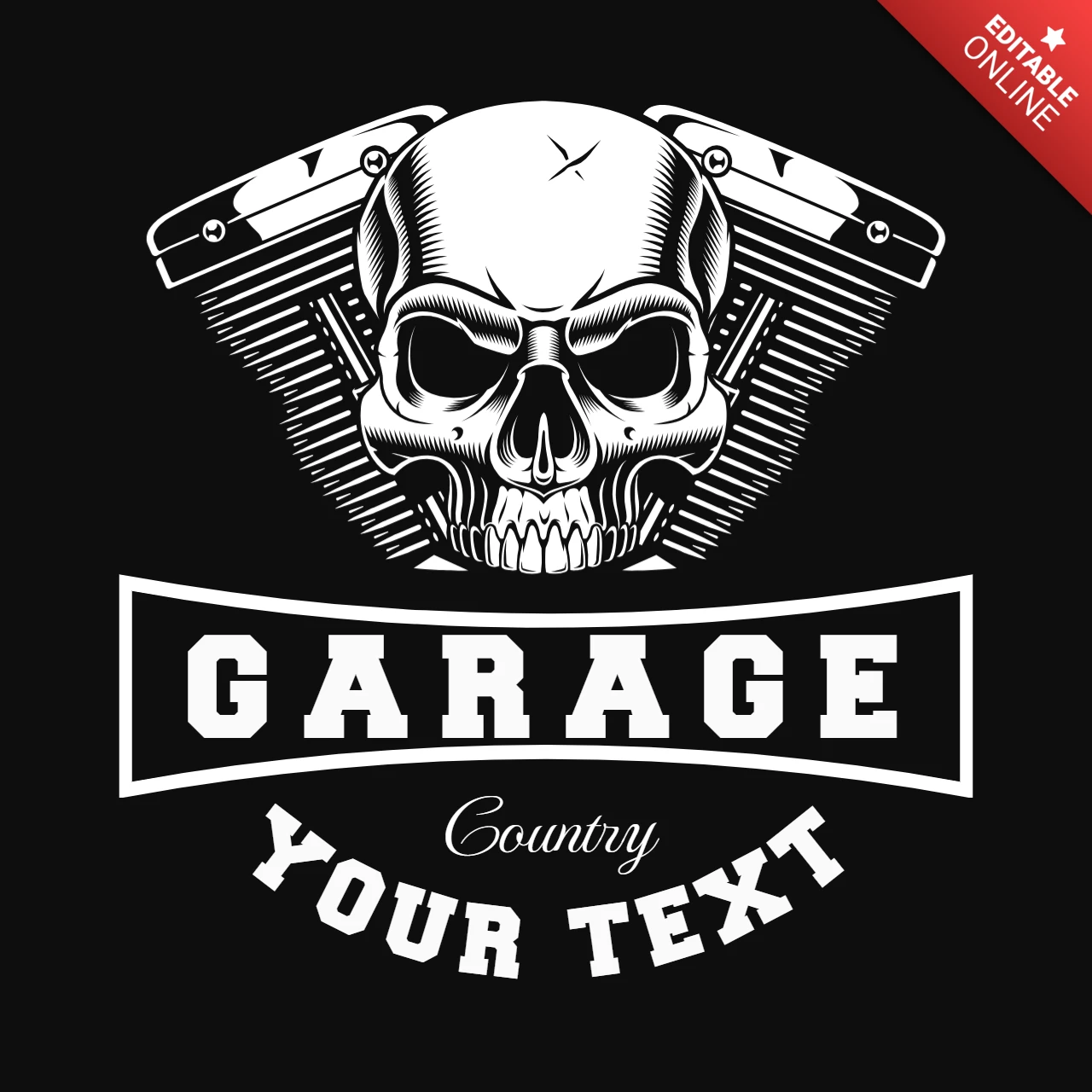 Motorcycle Engine With Skull T-Shirt Design Template