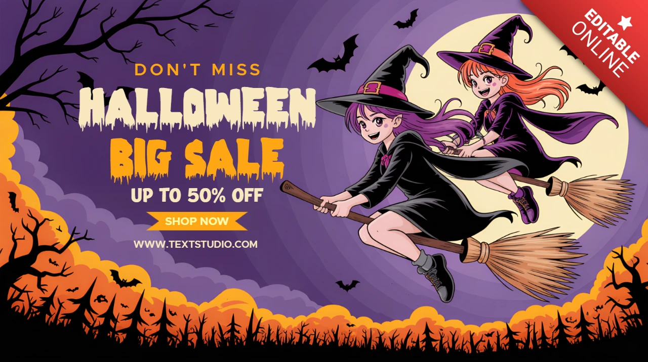 Plantilla de diseño de venta de Halloween espeluznante con brujas para volantes y materiales promocionales.