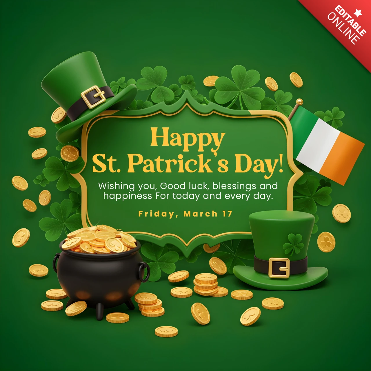 Diseño de plantilla de celebración del día de San Patricio para felicitaciones festivas