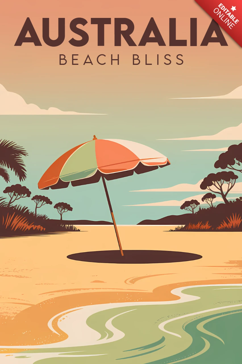 Retro Australia Beach Bliss Design Template for Posters