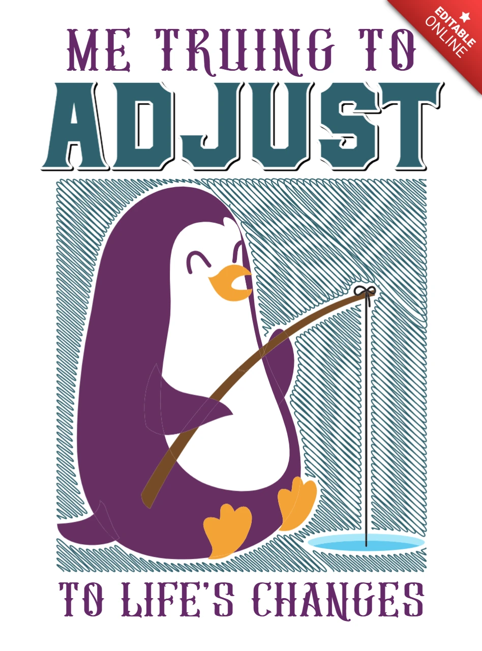 Fishing Penguin Design with Quote for Printable Poster Template