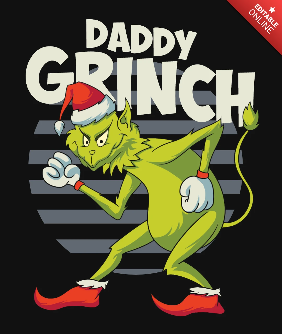Père Grinch dessin animé de Noël Grinch avec un chapeau de Noël, des baskets blanches et un t-shirt rayé modèle de design