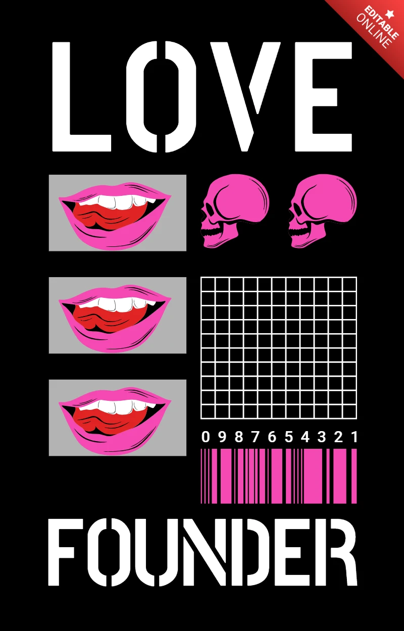 Bold Graphic Design Template with Skulls and Lips for Apparel