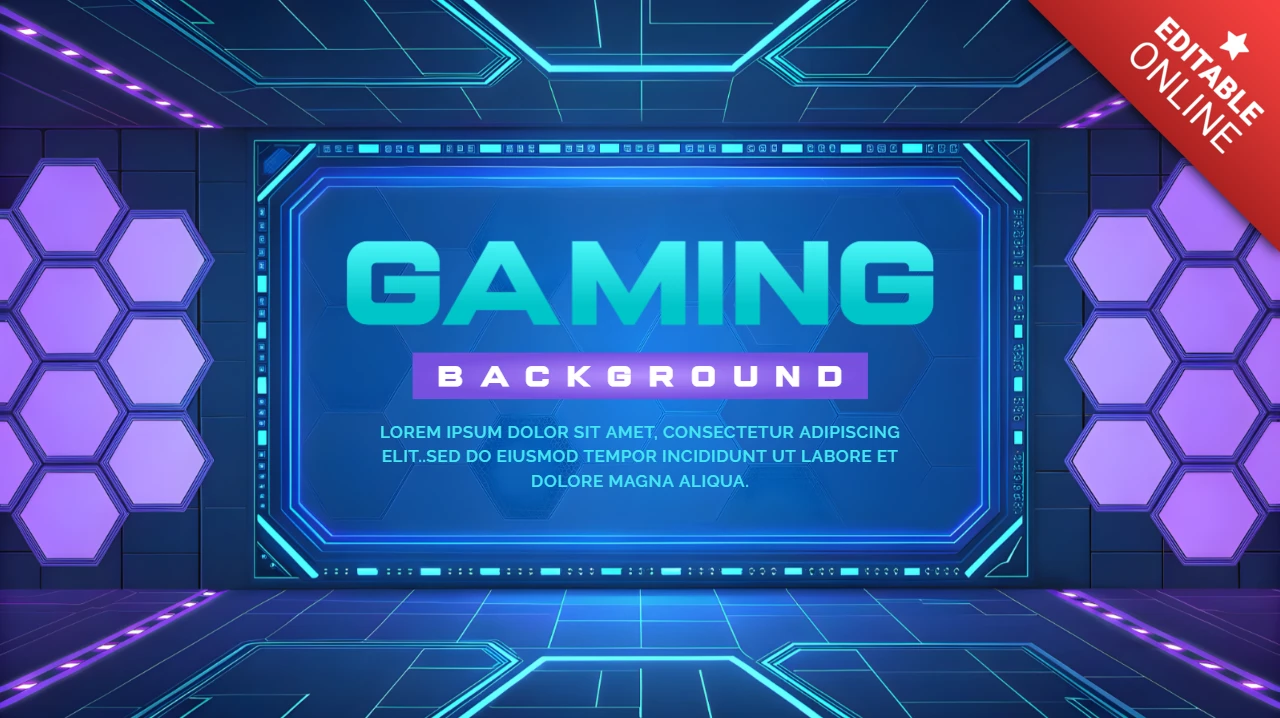 Modelo de fundo de jogos futuristas com design de hexágonos neon