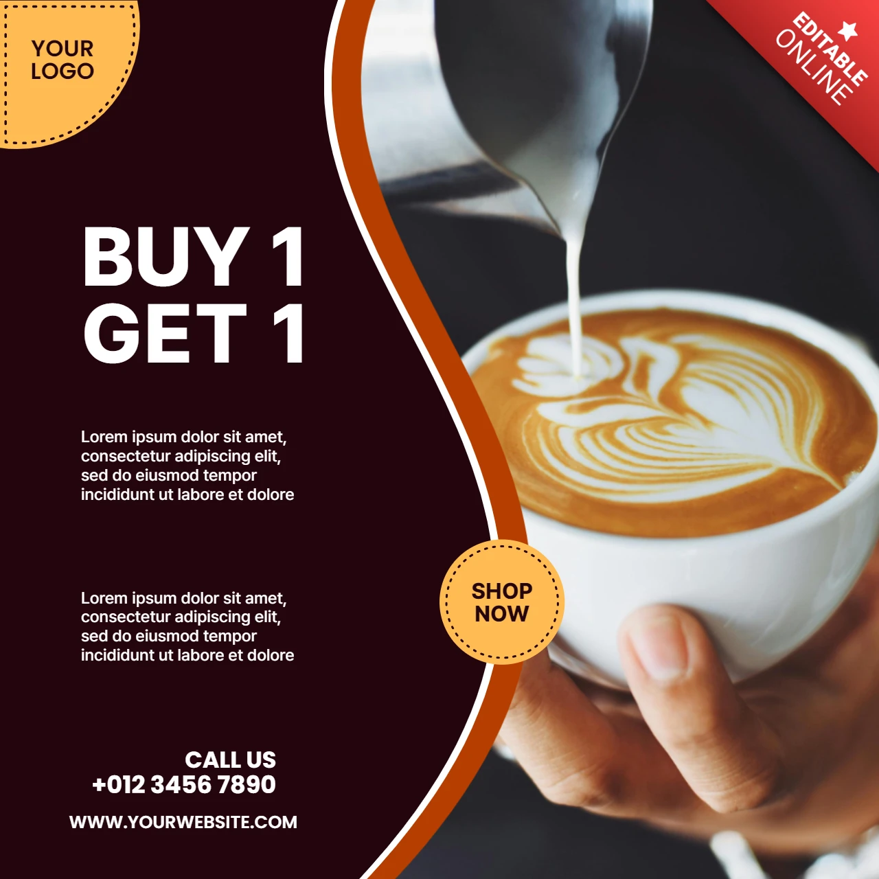 Acquista 1 e ricevi 1 modello di progettazione post Instagram per la promozione del caffè