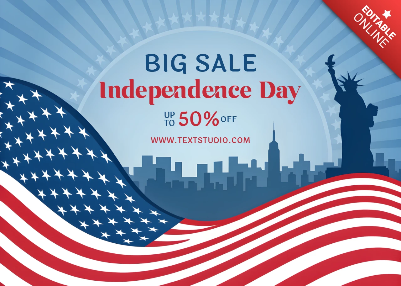 Independence Day Sale Design Template with American Flag and Statue of Liberty