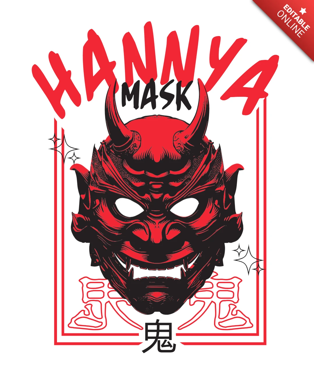 Masque Hannya visage de démon rouge avec modèle de t-shirt japonais audacieux