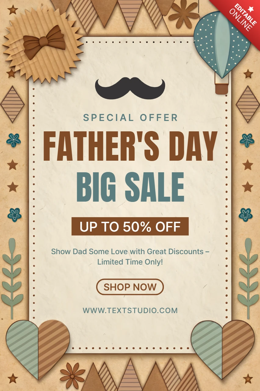 Vintage Father's Day Sale Template Design - Editable Promotional Offer
