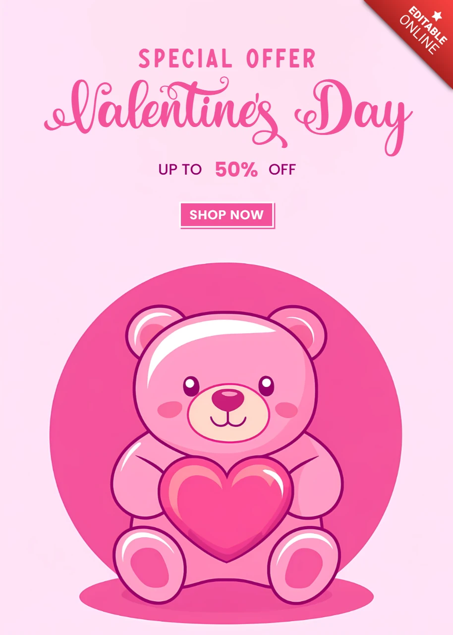 Plantilla de diseño de oferta especial de San Valentín con un simpático oso