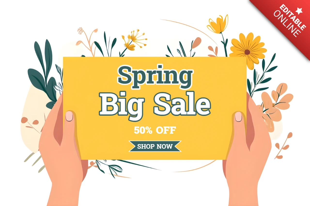 Modèle de vente de fleurs au printemps - bannière minimaliste éditable et illustrée