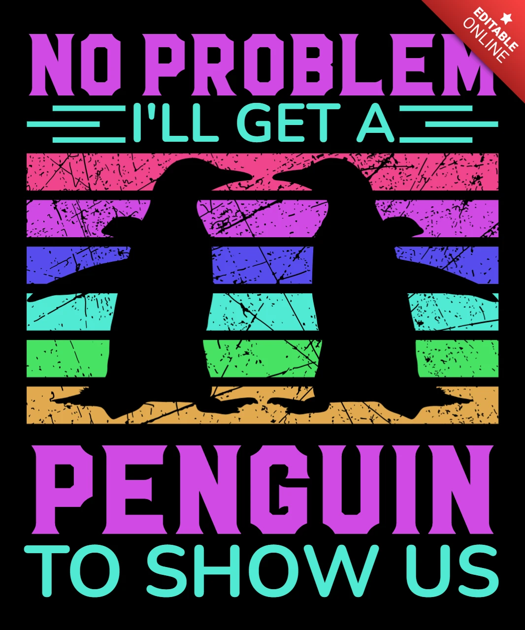 Modelo de design retrô de pinguim arco-íris para produtos divertidos e peculiares