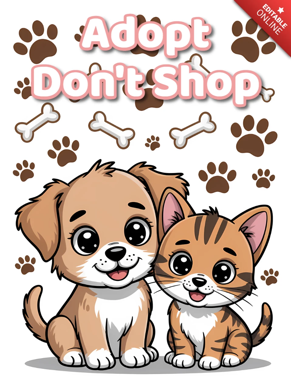 Adopta, no compres, plantilla de diseño para camiseta de ilustración de mascotas lindas.