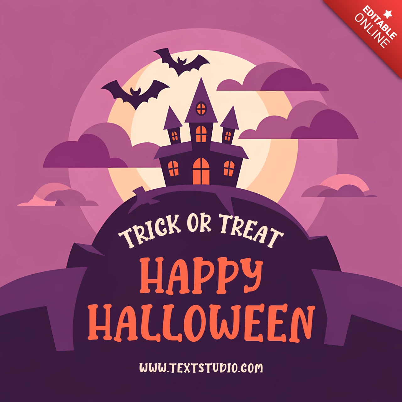 スプーキーなハロウィンハウスデザインテンプレート(グリーティングカード用)