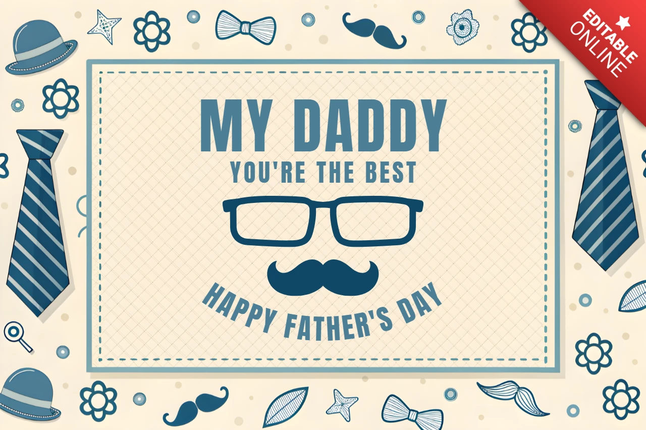 Whimsical Father's Day Card Design Template with Ties and Mustaches