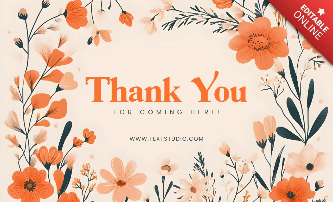 Orange Themed Floral Thank You Card Template
