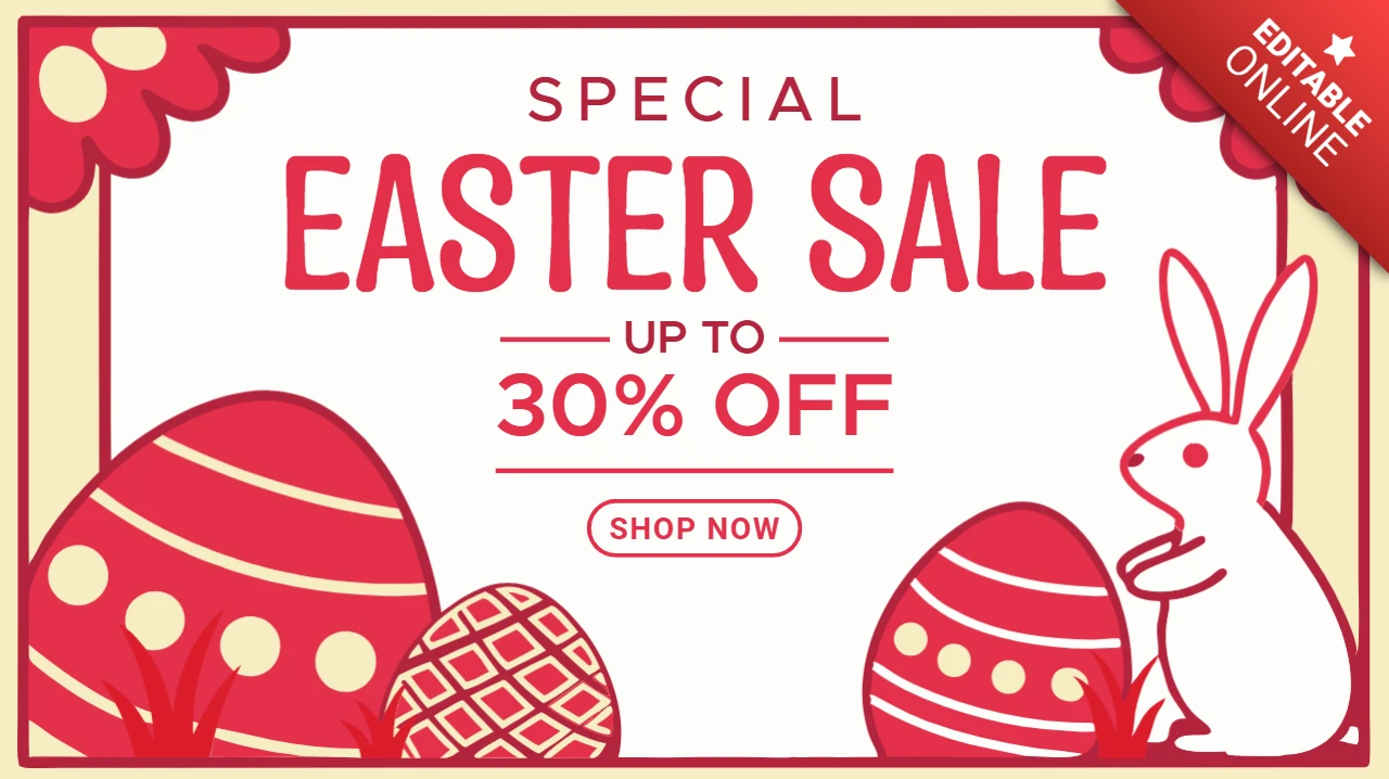 Festive Easter Sale Design Template with Playful Bunny and Colorful Eggs