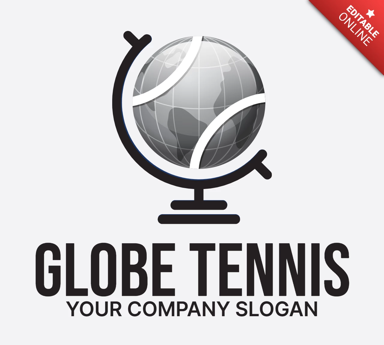 Globe Tennis Logo Design Template Black