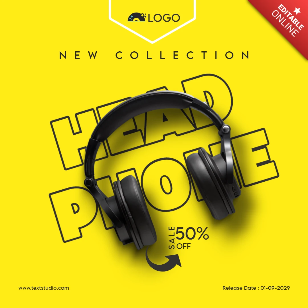Yellow Minimalist Headphone Marketing Instagram Post Design
