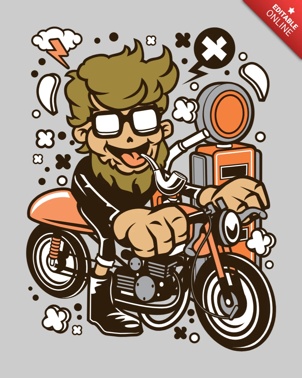 Hipster Caferacer Cartoon Character T-shirt Design Template