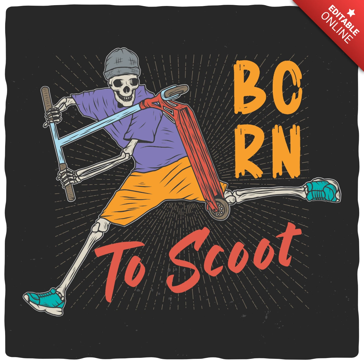 Szablon koszulki z szkieletem Born to scoot