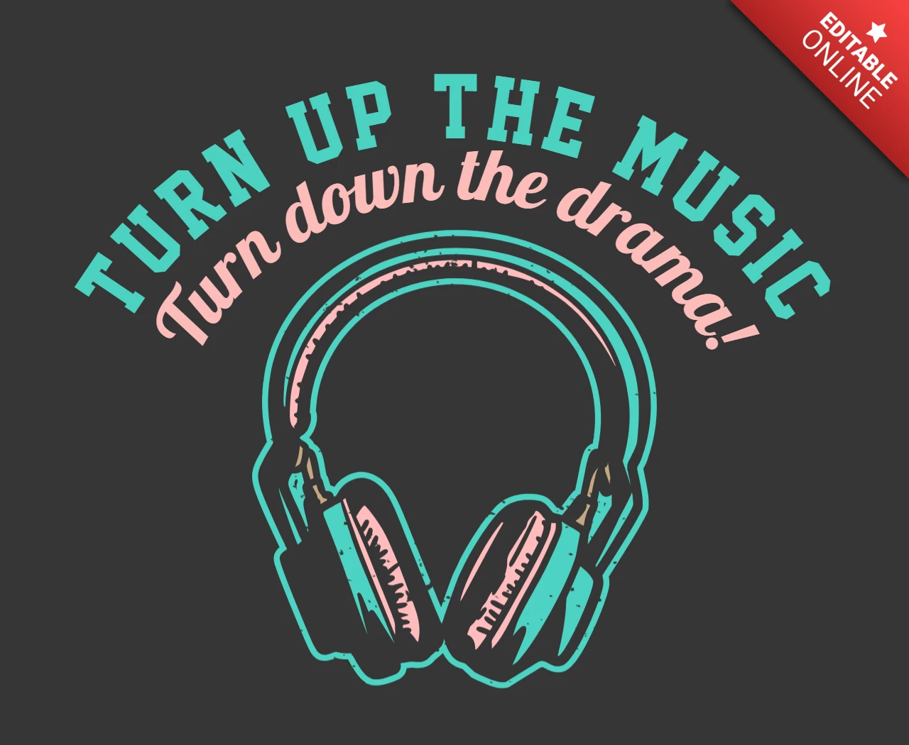 Plantilla de diseño de camiseta vintage de música con auriculares