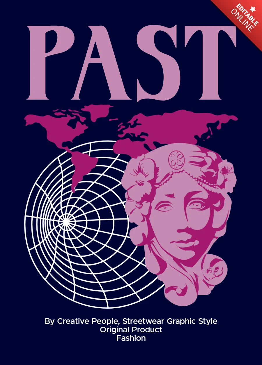 Streetwear Graphic Design Template with Vintage Statue and World Map for Fashion Apparel