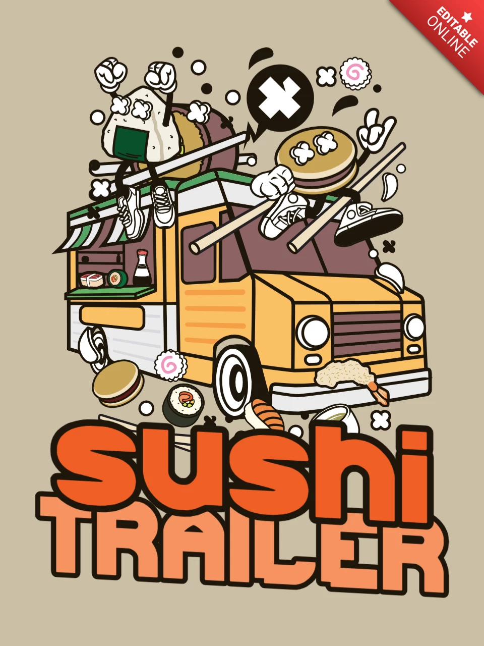 Modelo de design de logotipo de trailer de sushi