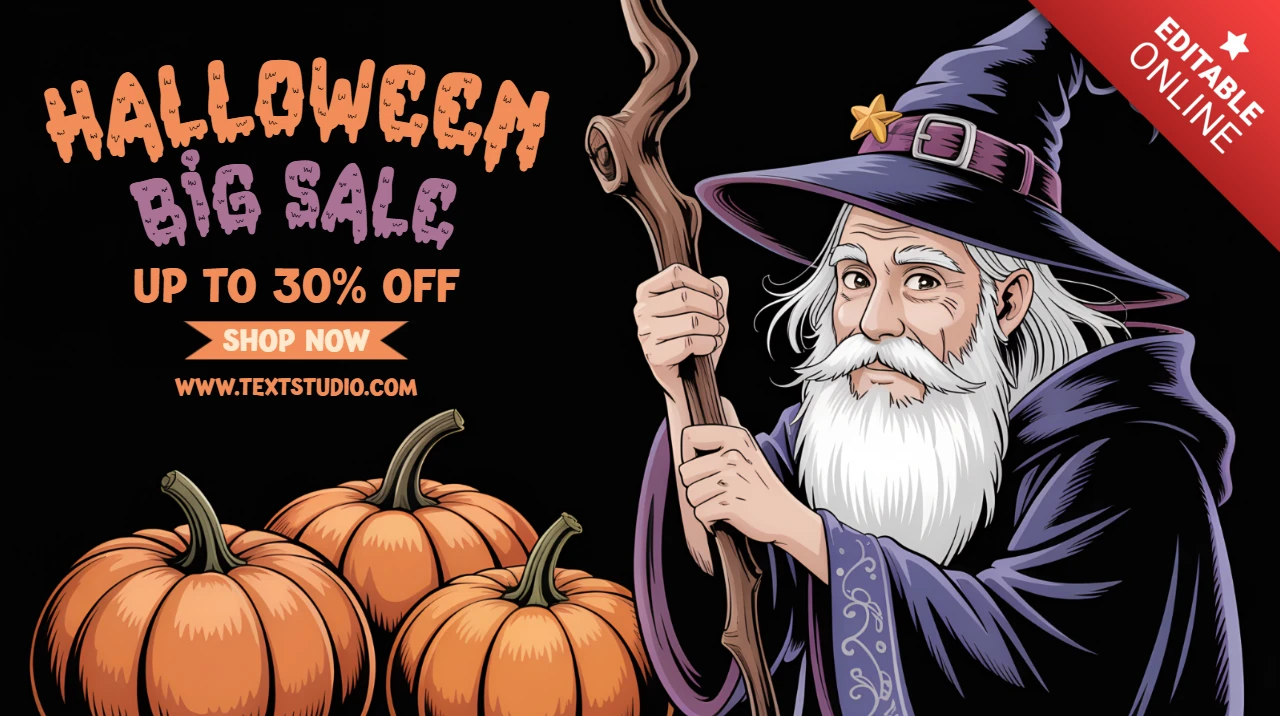 Gruselige Zauberer-Halloween-Verkaufsgestaltungsvorlage für Werbeflyer