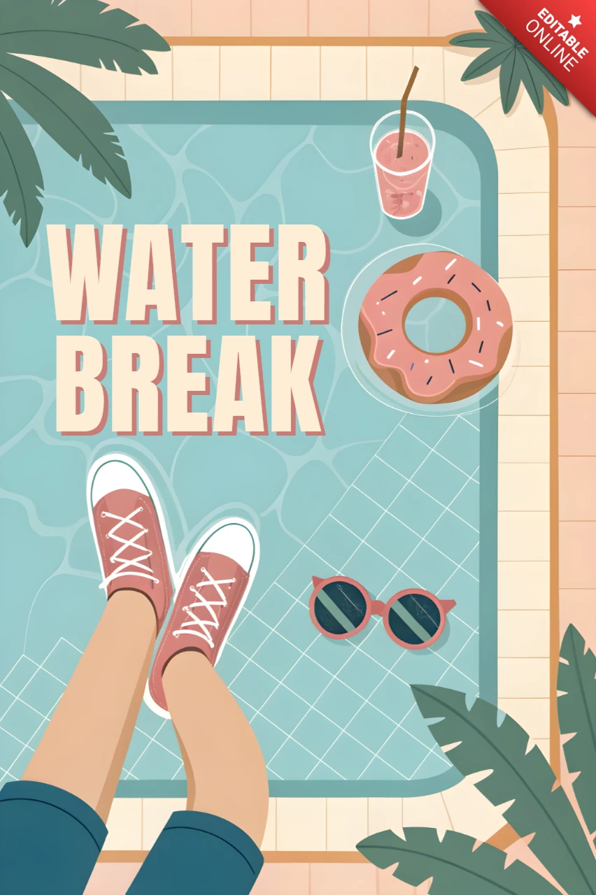 Modello di invito per feste estive con design a bordo piscina "pausa acqua"