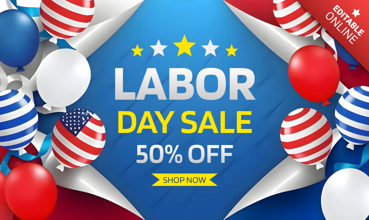 Labor Day Verkauf Design-Vorlage mit festlichen Ballons und Sterne