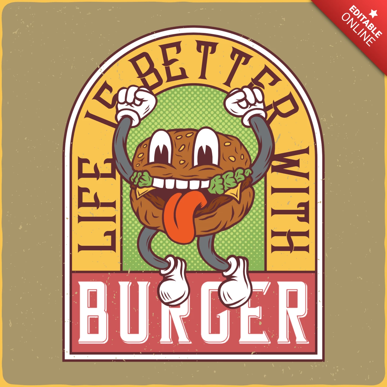 Lustiger burger charakter t-shirt design vorlage