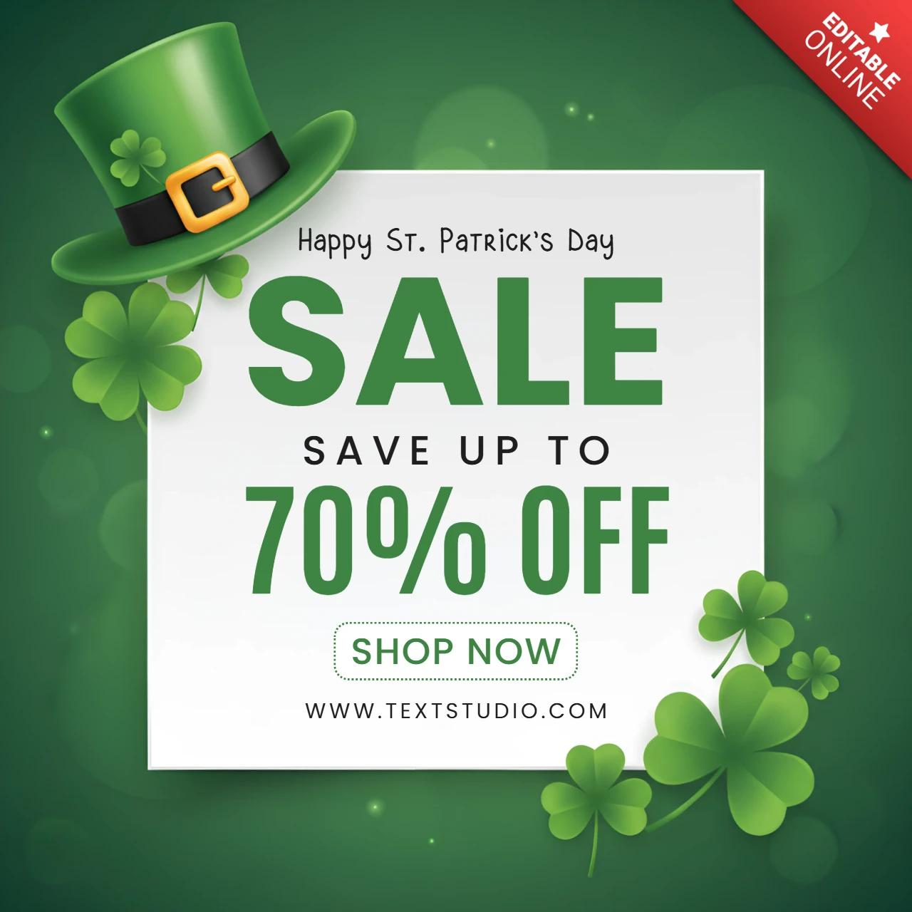 Sonderangebot zum St. Patrick's Day Plakatdesign mit Kleeblättern, Goldtopf und Werbebanner