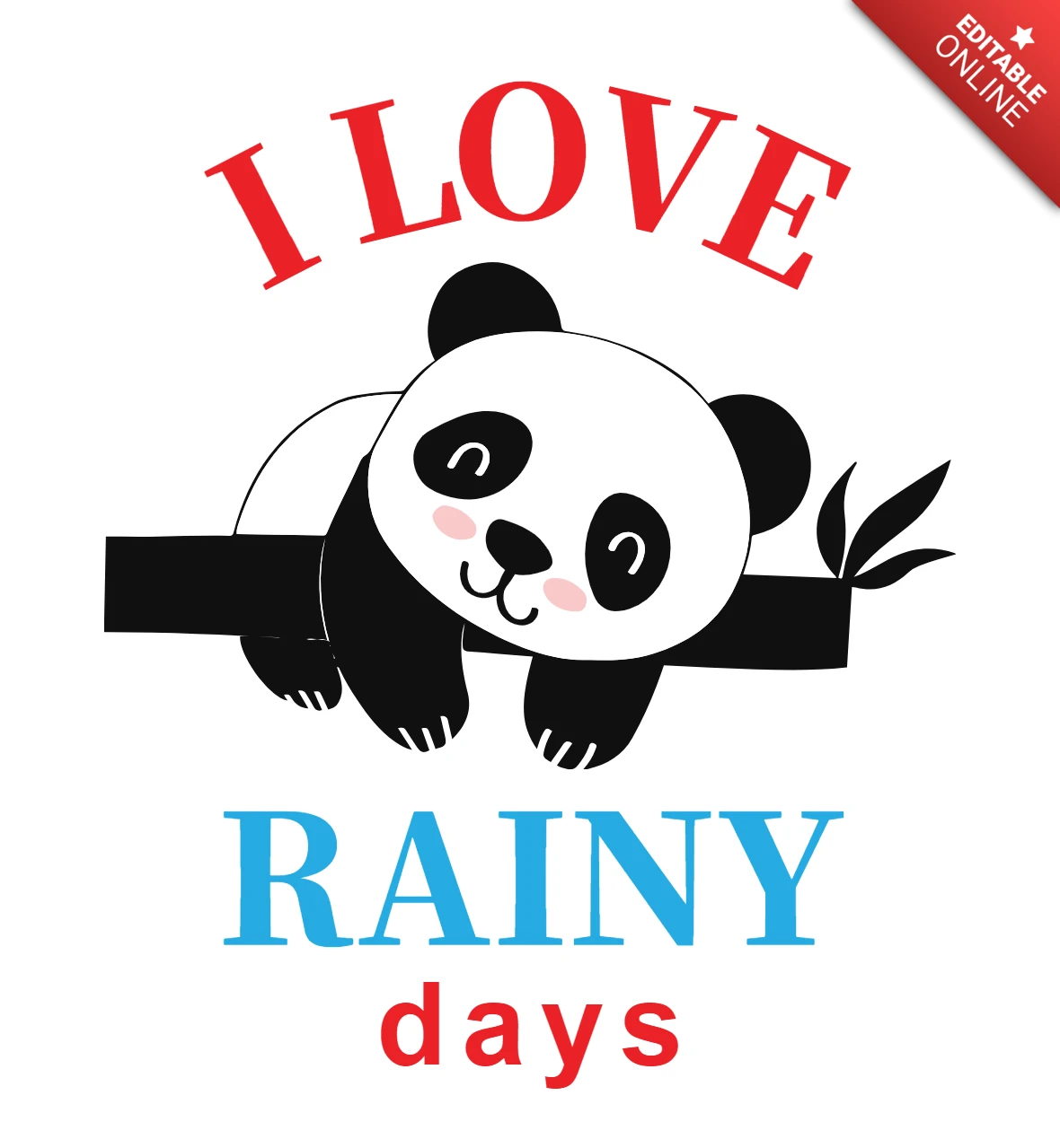 Modello di maglietta con panda I love rainy days