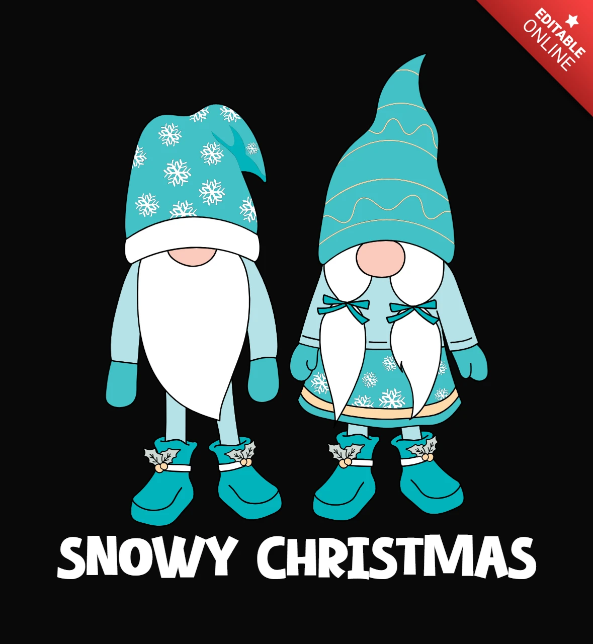 Snowy Christmas Gnomes Couple T-Shirt Design Template