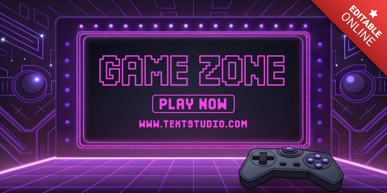 Retrowave Game Zone Template with Neon Design and Controller Graphic