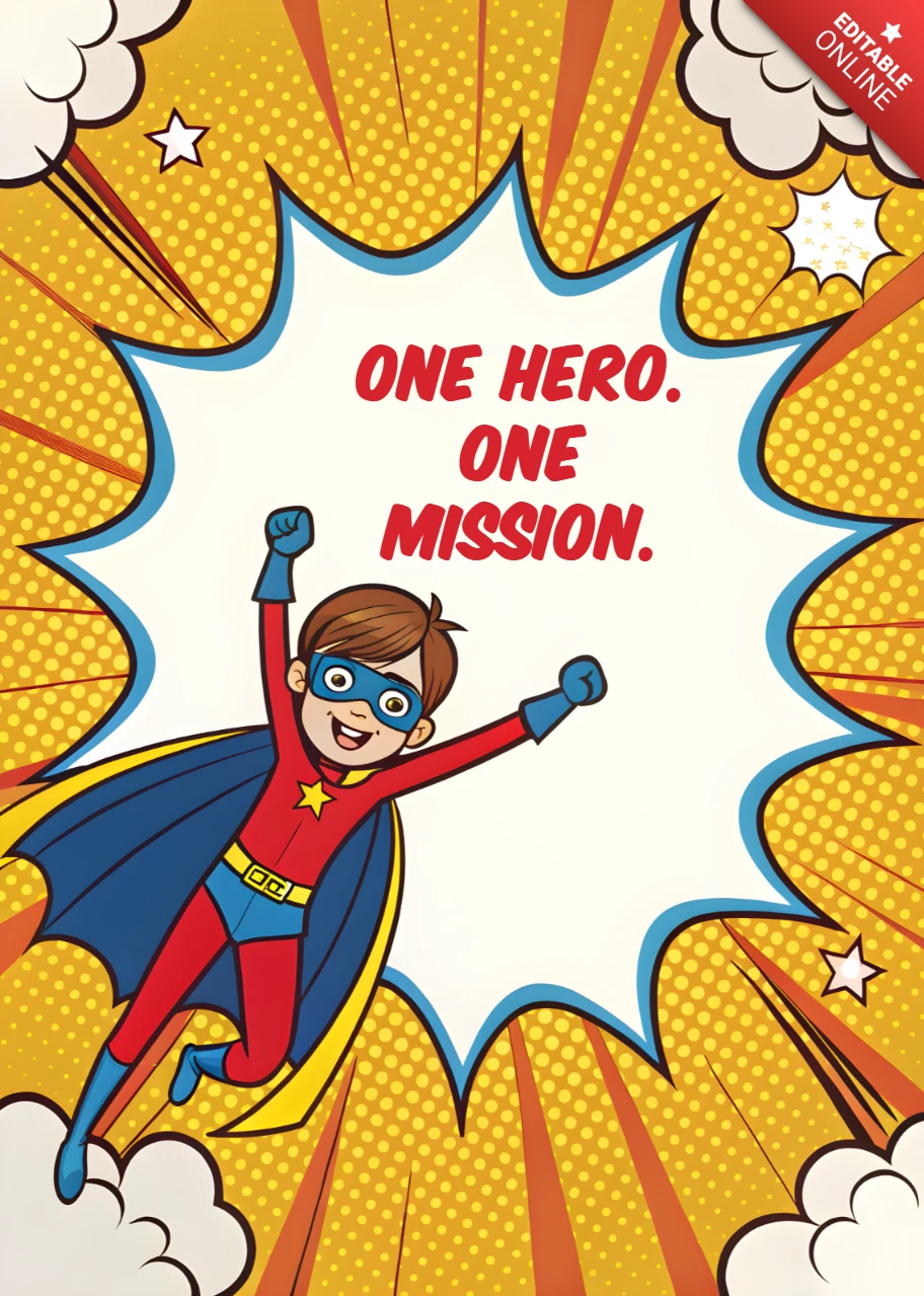 Superhelden-Comics-Stil Designvorlage für Einladungen zu Kindergeburtstagsfeiern