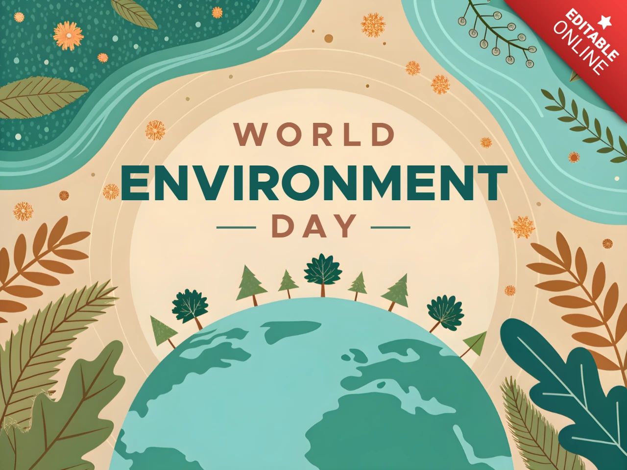 Modèle de design pour la journée mondiale de l'environnement avec des graphiques inspirés de la nature pour enfants.