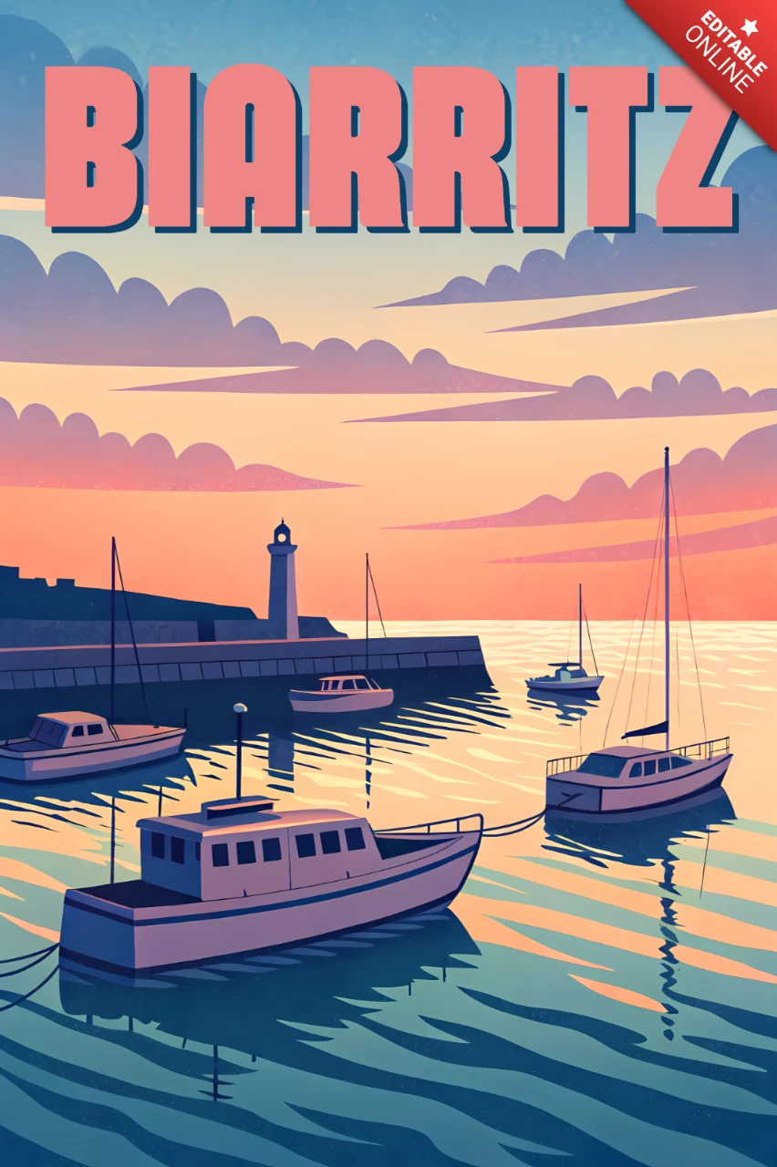 Retro flat Biarritz ontwerpsjabloon voor reisposter
