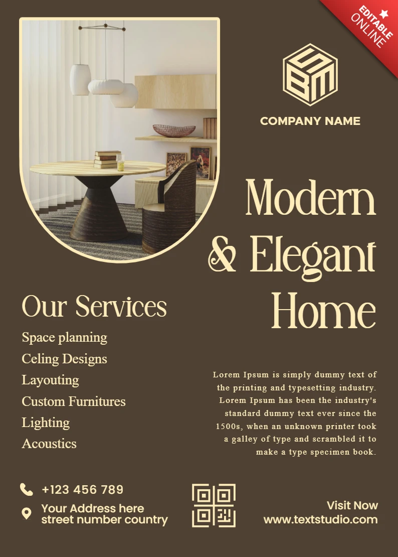 Moderno elegante modello di design per brochure di interior design