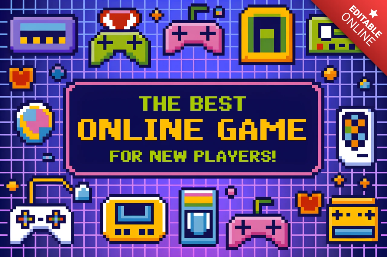Retro-Gaming mit Pixel-Art-Designvorlage für die Online-Promotion von Bitmap-Spielen