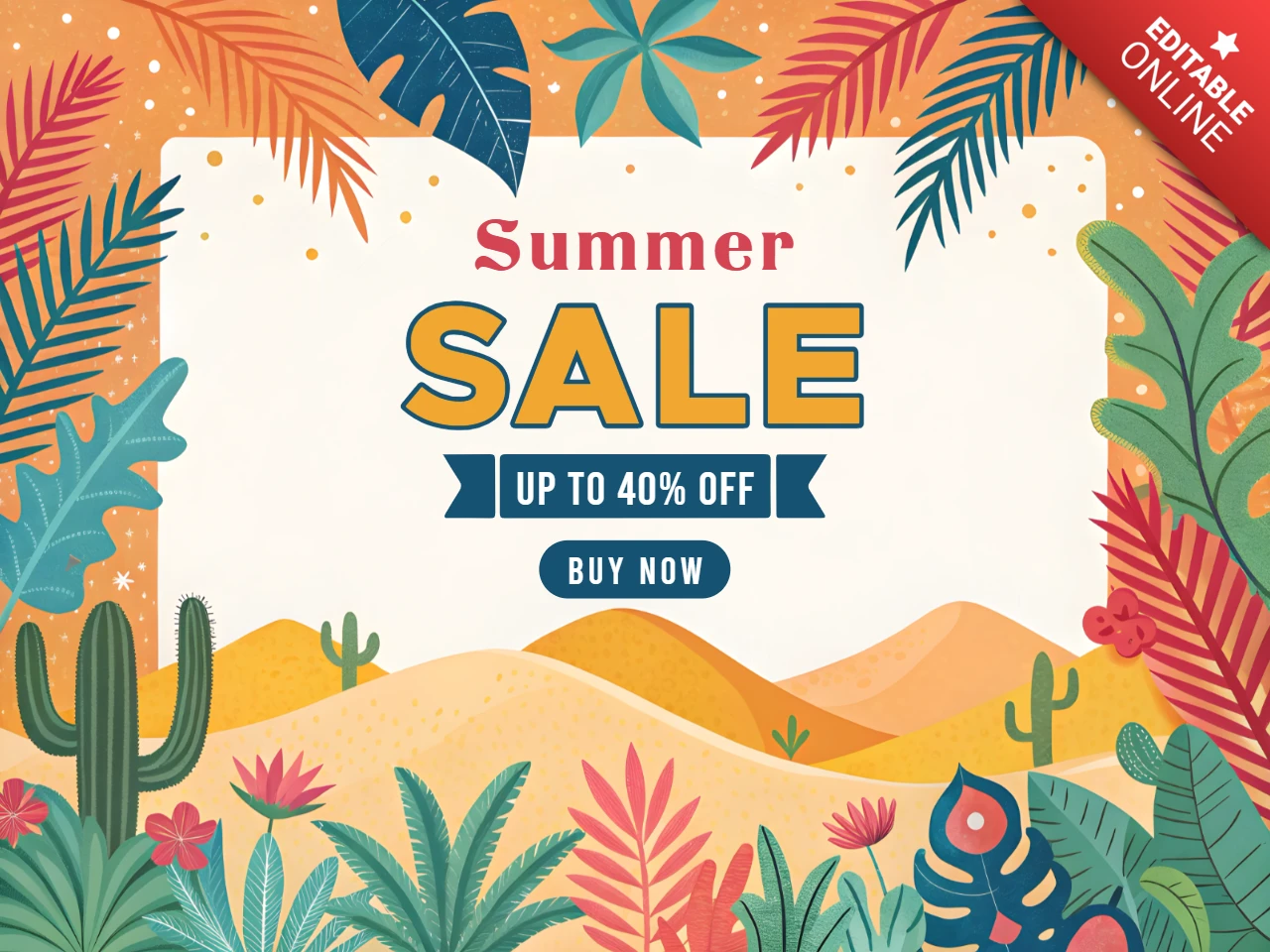 Sommerverkaufs-Designvorlage mit lebendiger tropischer Illustration - bearbeitbare Werbegrafik
