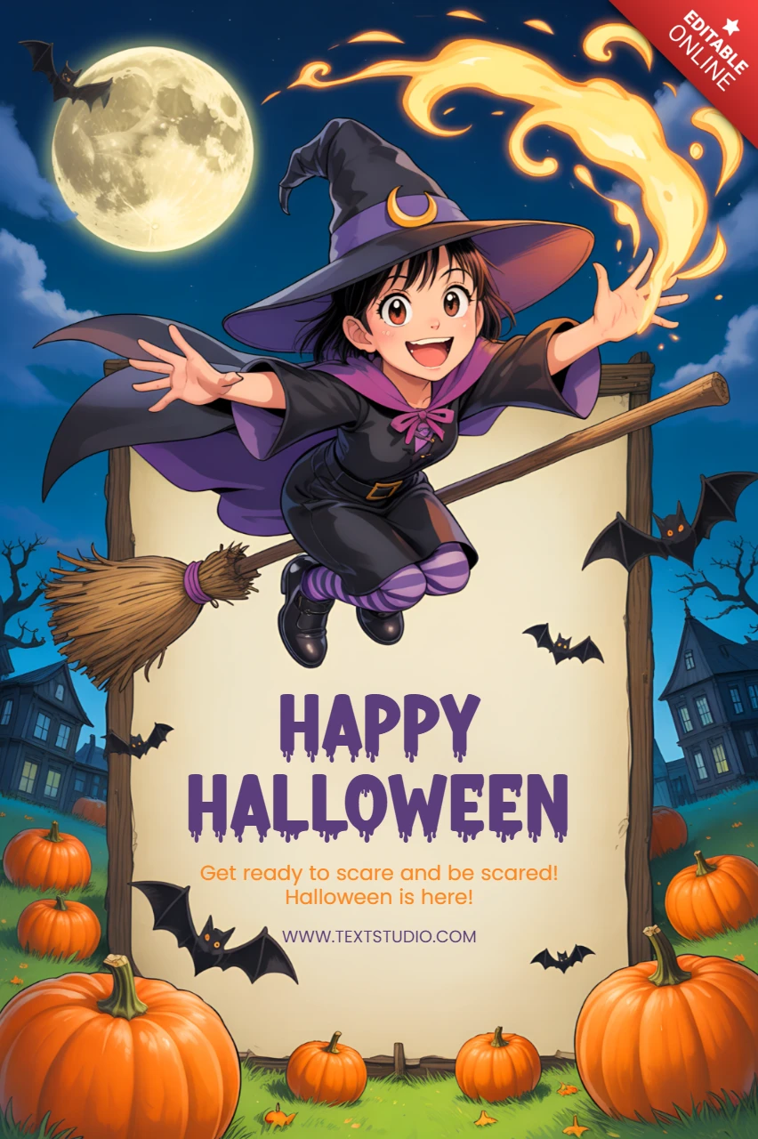 Whimsical Halloween Witch Design Template for Festive Posters