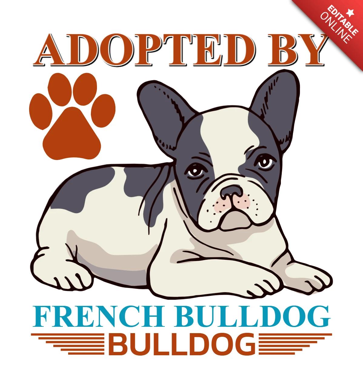 Plantilla de diseño editable de adopción de bulldog francés con estilo ilustrativo lúdico