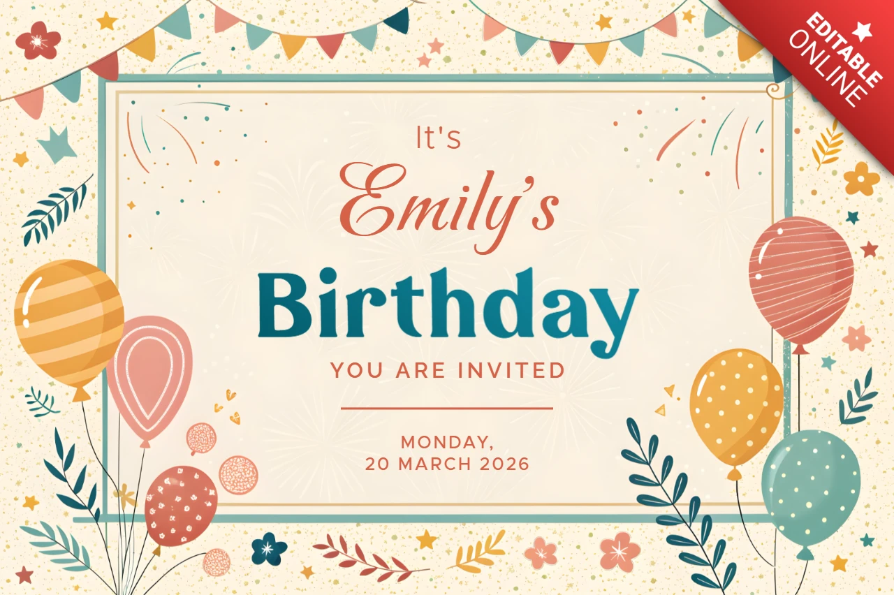 Whimsical Birthday Invitation Template Design with Childish Accents