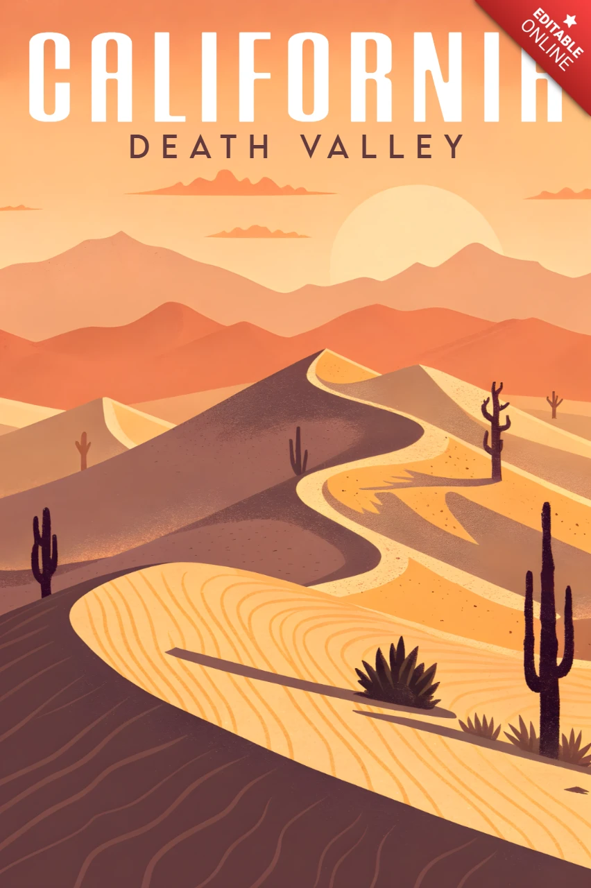 Шаблон дизайна постеров с пейзажем калифорнийской пустыни