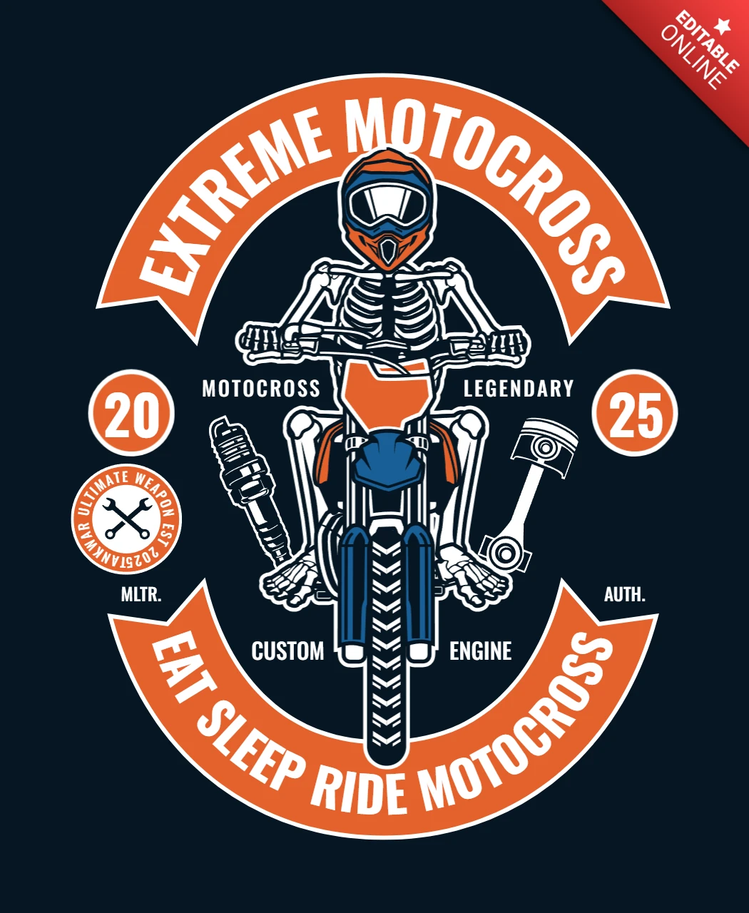 Modèle de conception de t-shirt squelette de motocross extrême