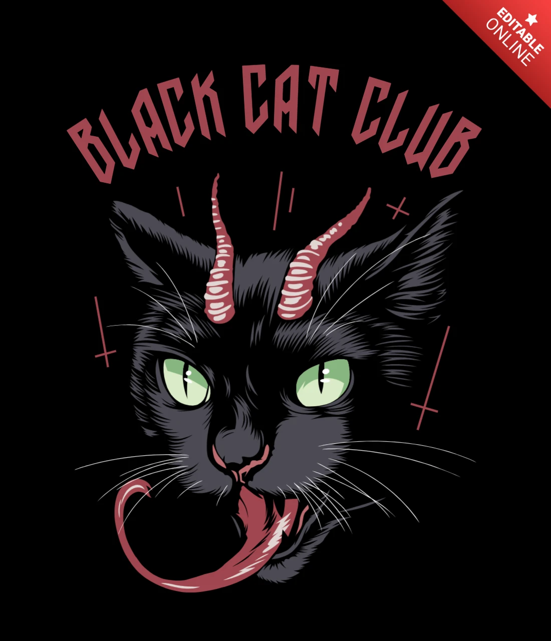 黒猫クラブTシャツデザインテンプレート